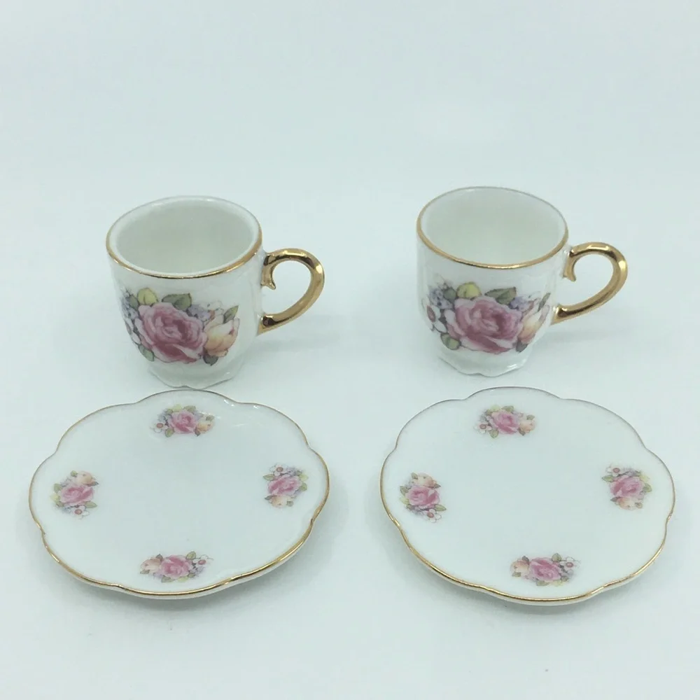 Vintage Children's Mini Tea Set White Porcelain Angel Pink Floral Gold Trim 10pc